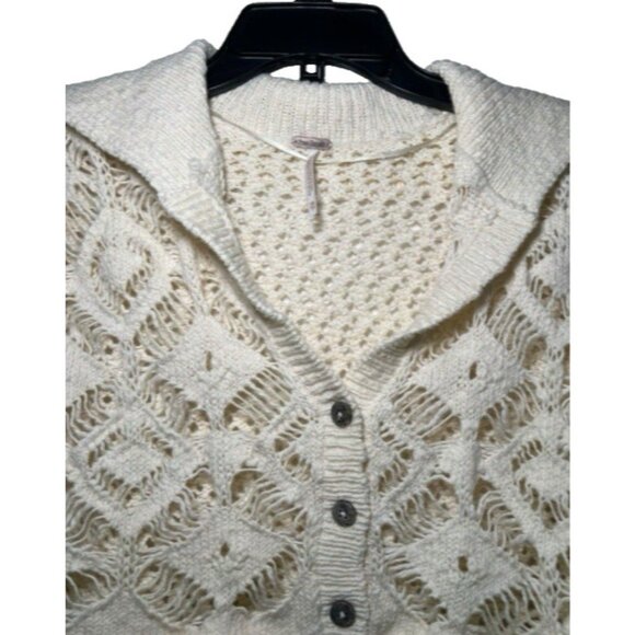 Free People Sedona Cardigan Sweater S Cream Crochet Collared Cropped Open Knit - Picture 13 of 16